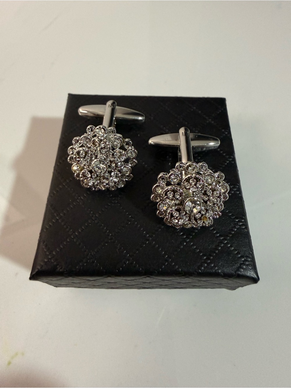 Silver Tone Crystal Cluster Cufflinks